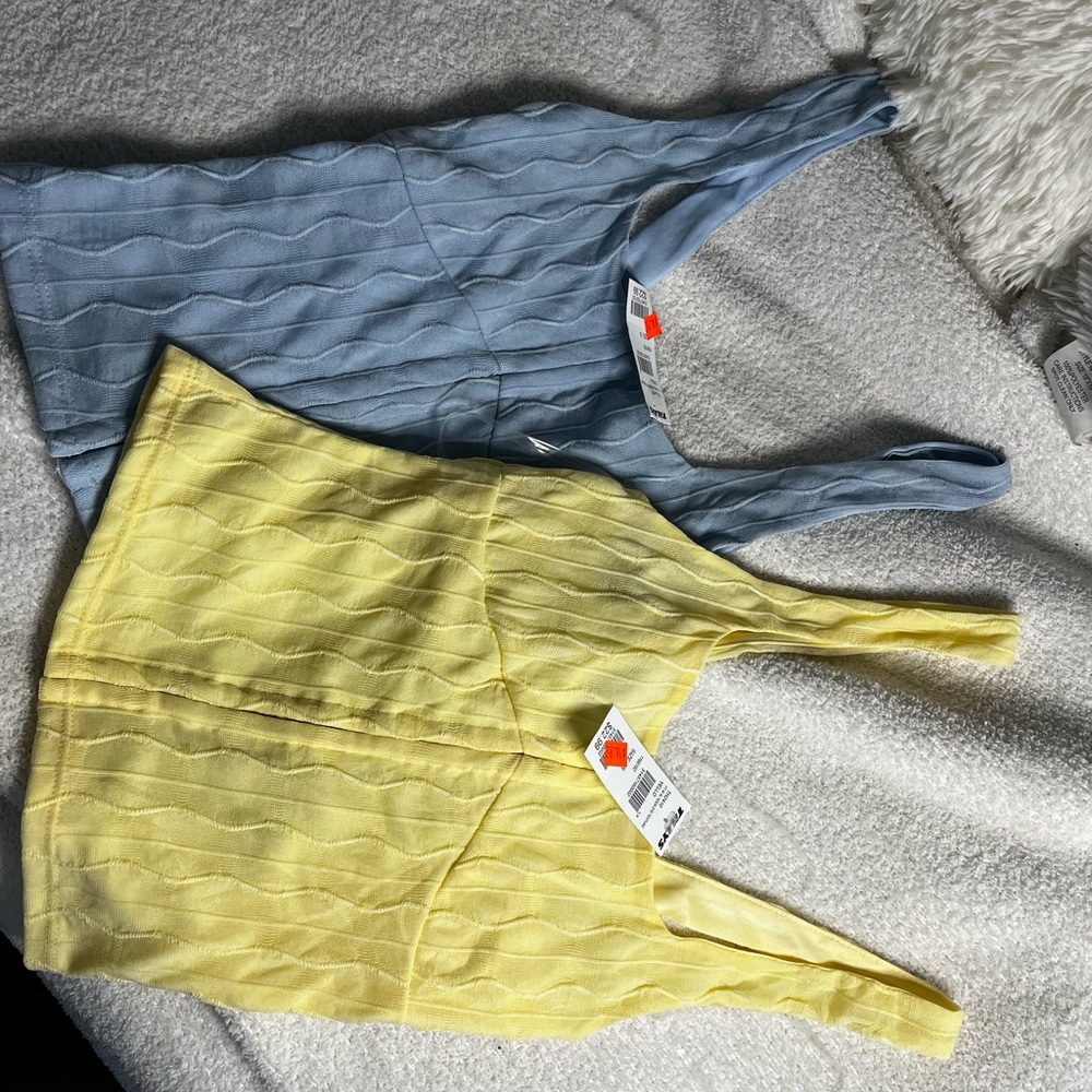 Yellow and Blue Textured Tank Tops